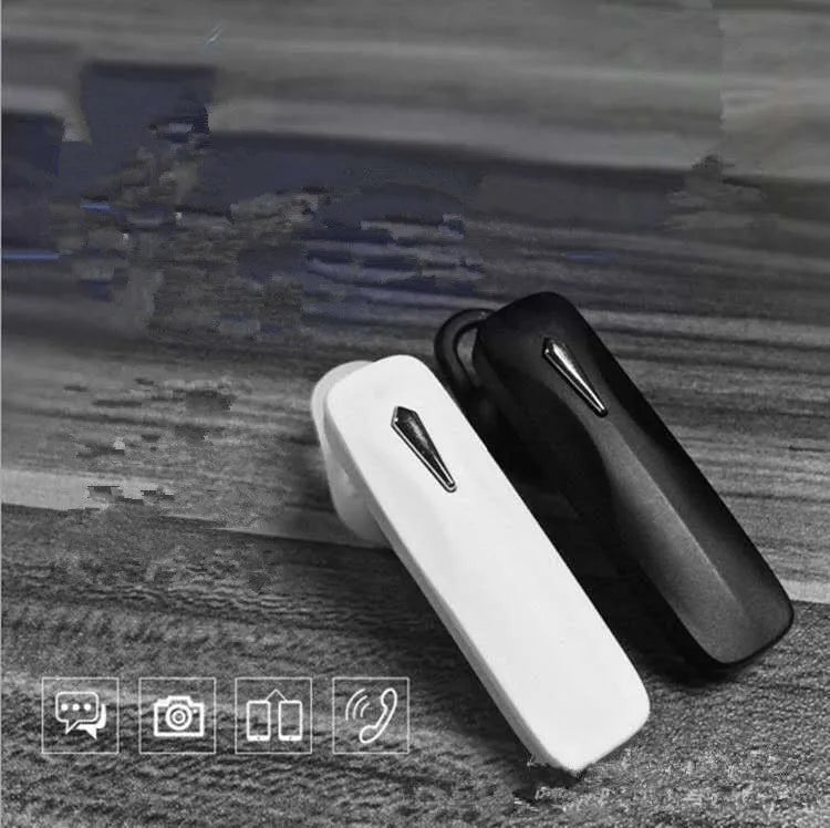 M163 Bluetooth car headset in black or white with call and music control buttons for hands-free driving