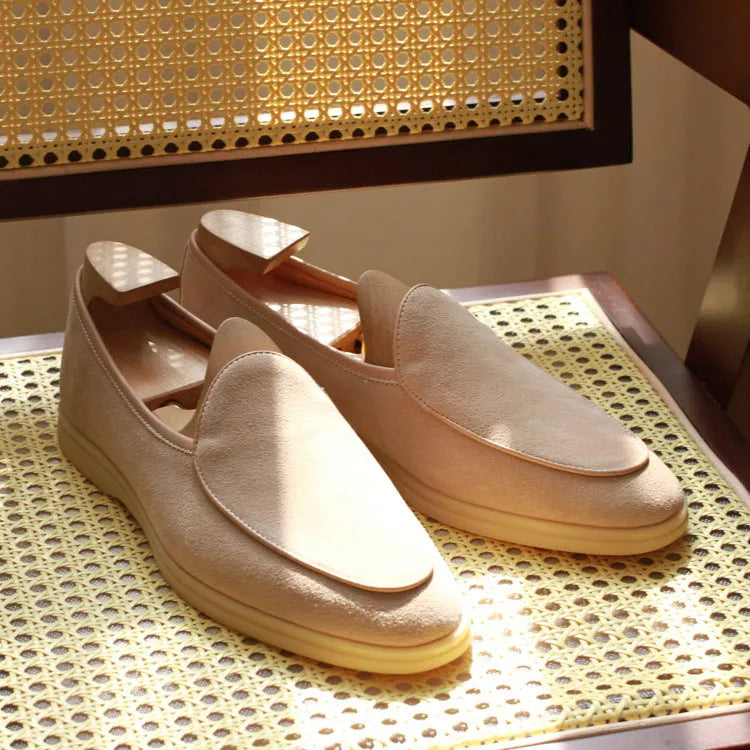 Men's handmade loafers in genuine leather with TPR sole, available in black, white, brown, dark brown, and beige colours