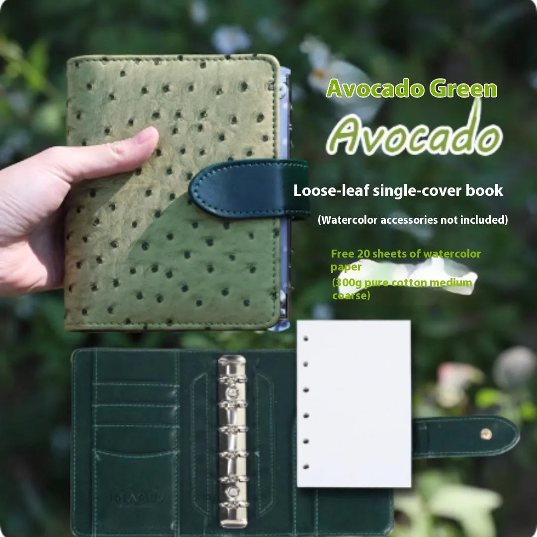 A7 loose-leaf watercolour book in five colours: Avocado Green, Hazelnut Brown, Mango Pudding, Mocha Coffee, Rainforest Green