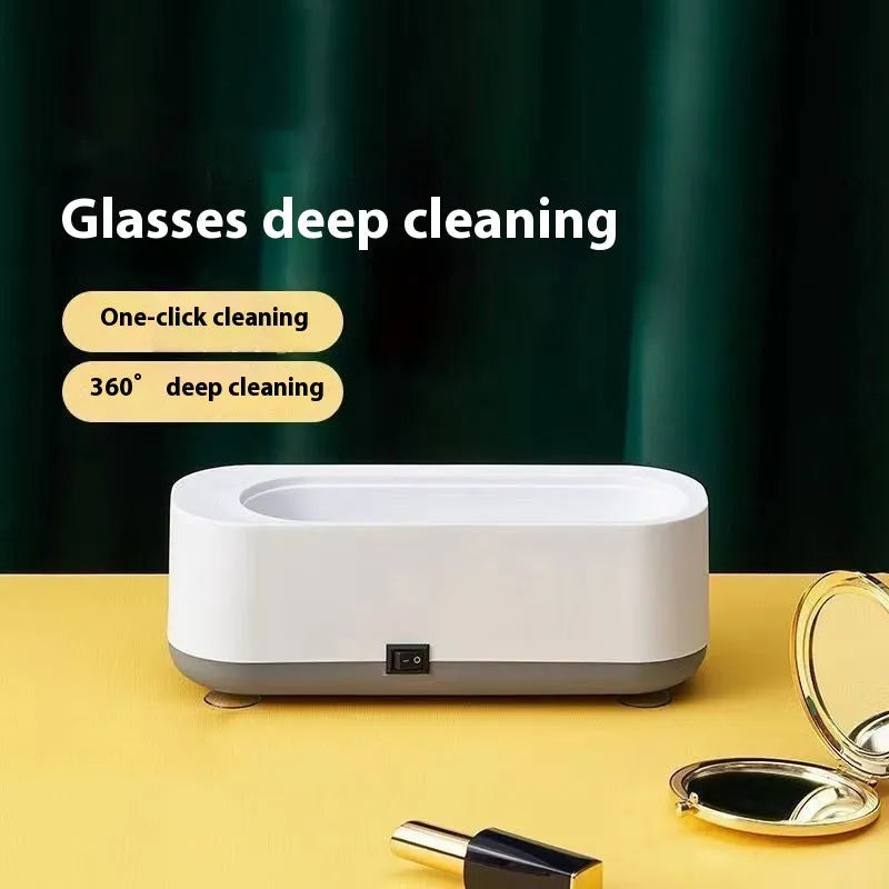 USB glasses cleaning machine with mechanical control and 300ml capacity, shown with glasses.