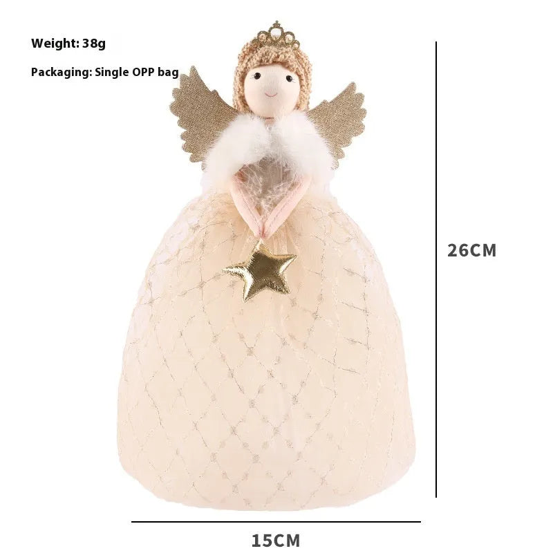 Gold non-woven fabric angel doll ornament measuring 26cm tall for shelf decoration