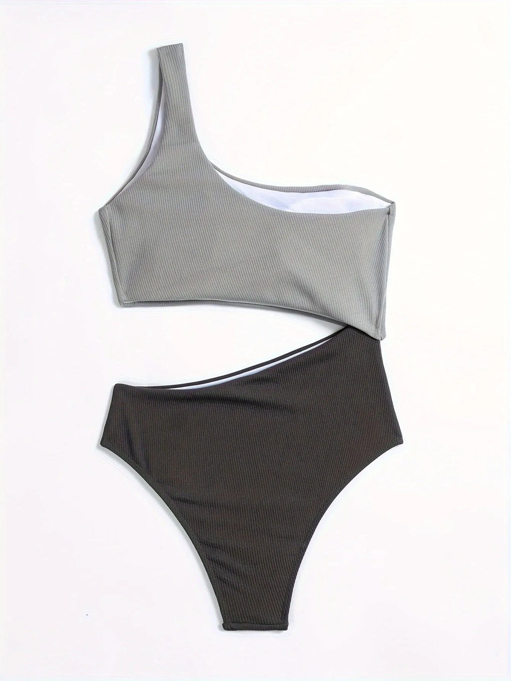Women's solid colour one-shoulder one-piece swimsuit in polyester for swimming