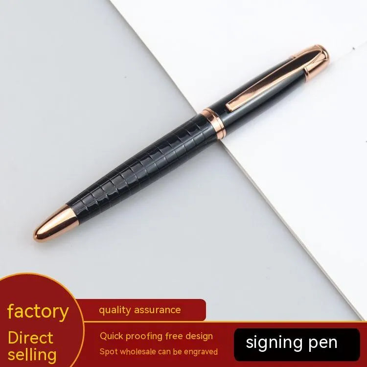 Grey aluminium metal roller pen for office signatures with black or blue water-based ink refills