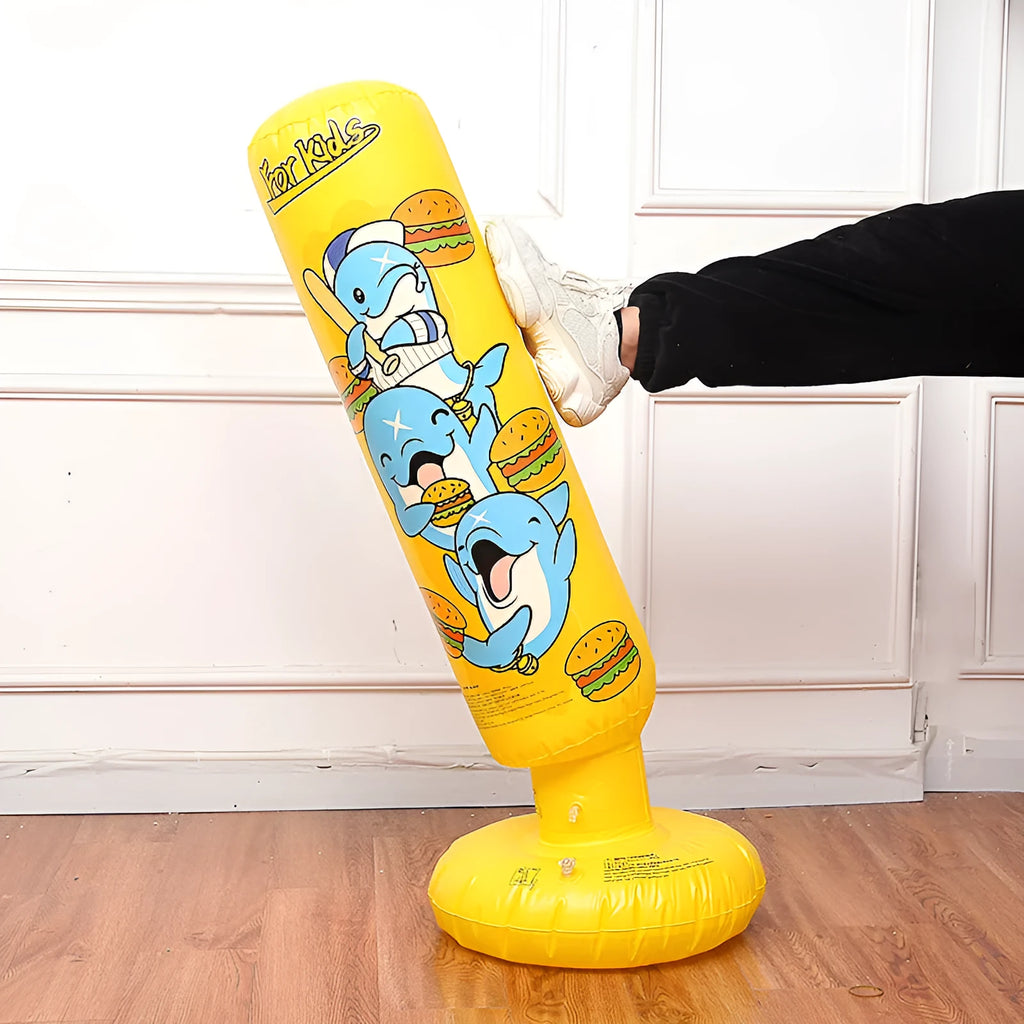 Yellow hamburger pattern inflatable boxing column sandbag measuring 120x25cm for fitness training