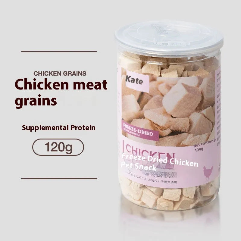500g chicken freeze-dried cat treats in bagged and barrel packaging formats