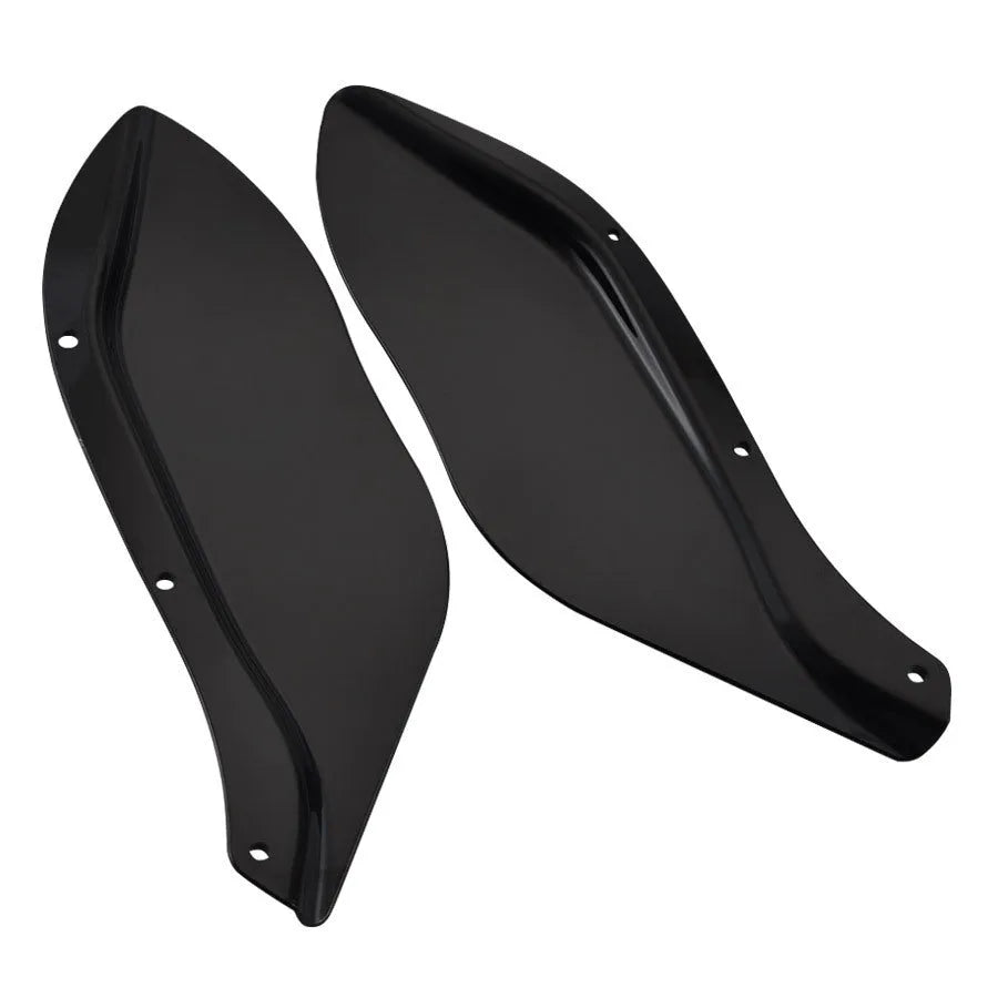 A pair of black and transparent ABS plastic side wing head covers for a Harley-Davidson Touring motorcycle.
