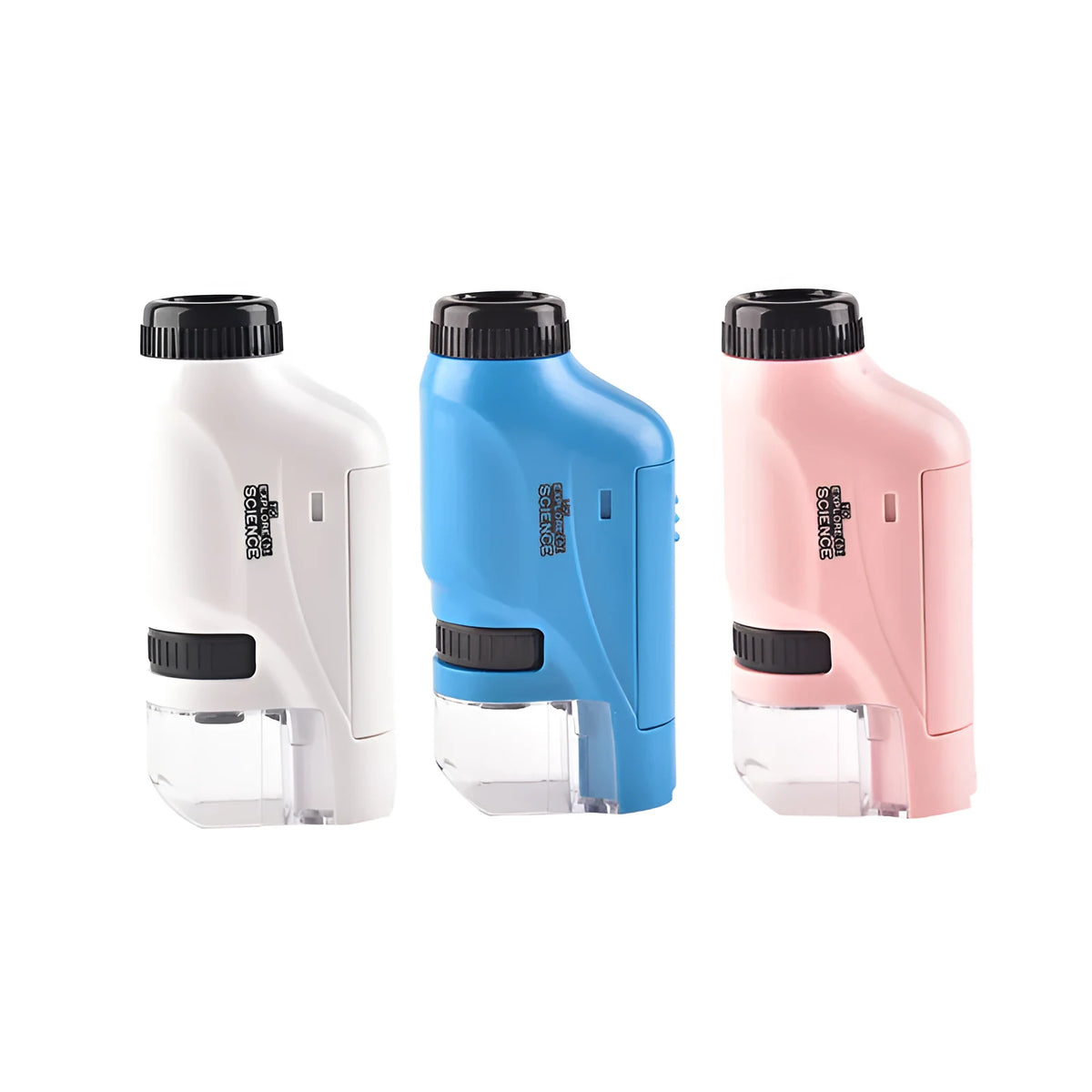 Children's portable optical handheld microscope toy 8.5x5x15cm in blue, pink or white with colour box