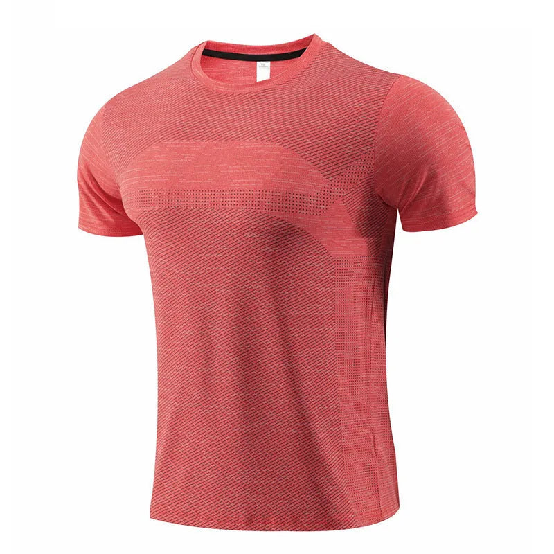 Short-sleeved running t-shirt in polyester fabric with moisture-wicking properties for athletic activities