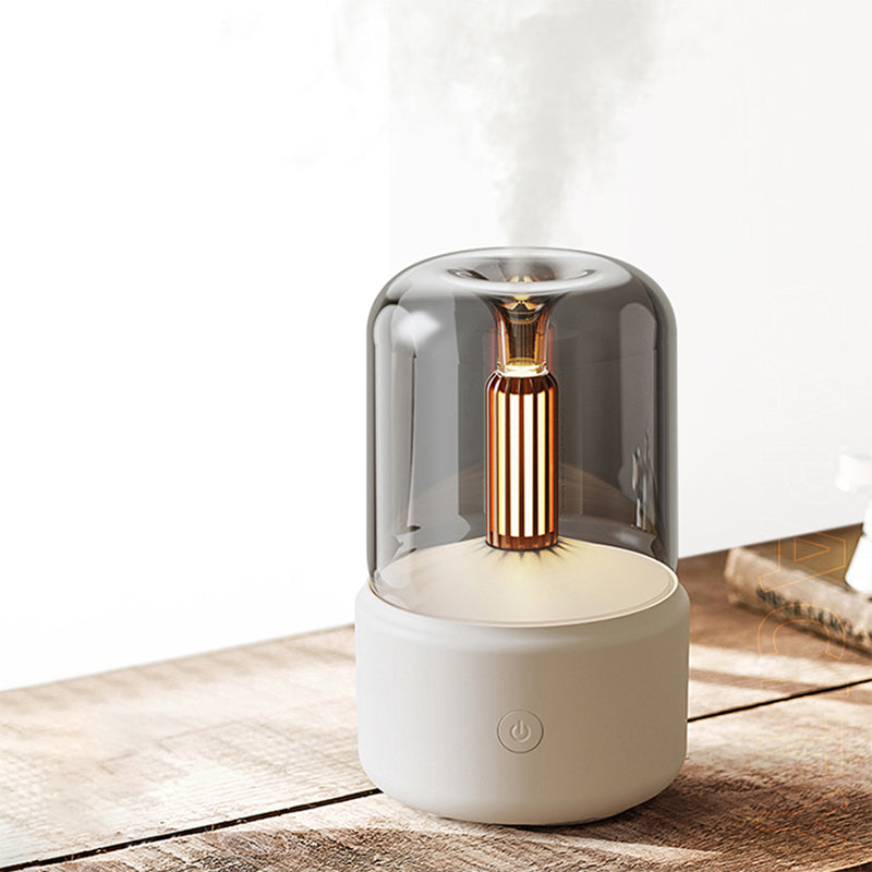 USB-powered aromatherapy diffuser with flickering candle simulation, operating below 36dB noise level for quiet spaces up to 10 square metres with 120ml water capacity