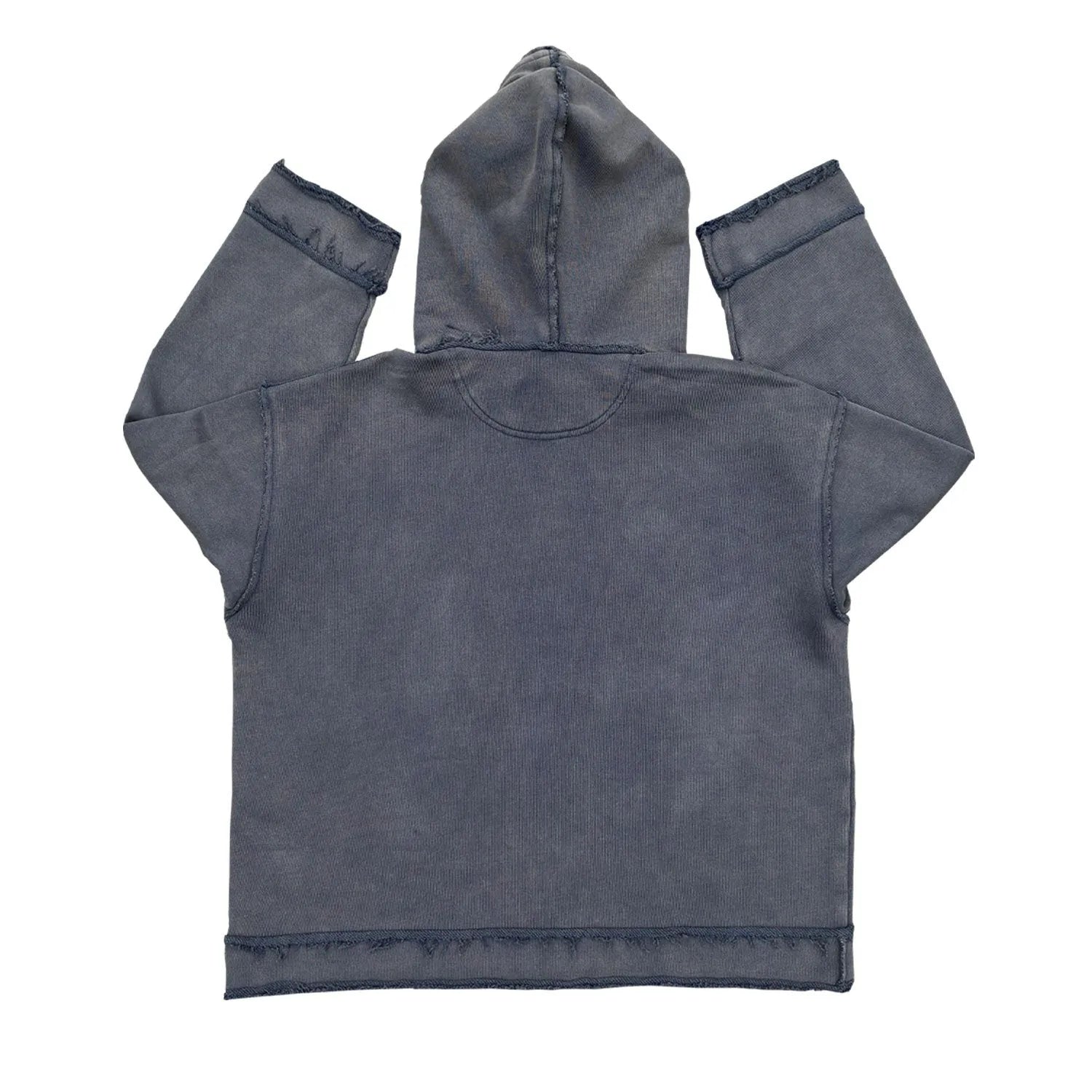 Dark blue cotton hoodie sweater with a crewneck and front kangaroo pocket.