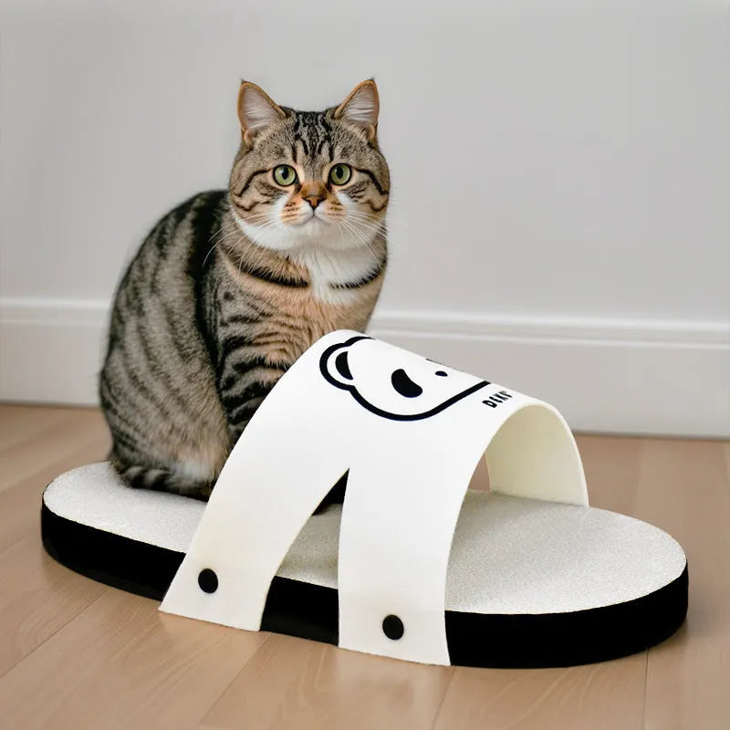 White corrugated paper cat scratch board measuring 30cm long with slipper style design