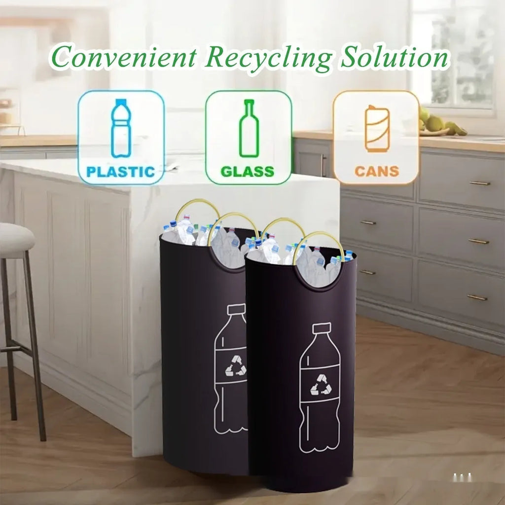 Round grey portable trash can showing 38cm diameter opening and 72cm height with included plastic bag