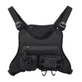 Oxford cloth outdoor sports chest bag with visible sewing lines, shown in black colour option worn across chest