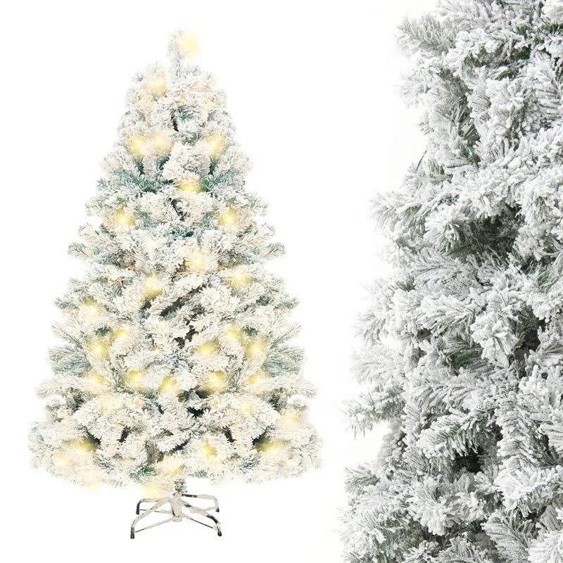 PVC artificial snow-covered Christmas tree on a metal stand