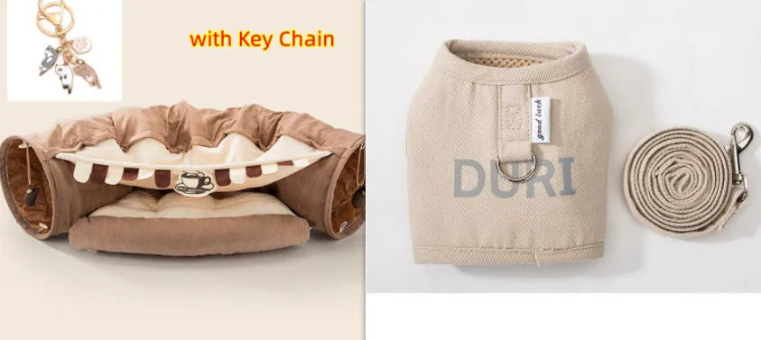 Collapsible cloth cat tunnel in bar colour with dimensions 45cm by 50cm by 22cm
