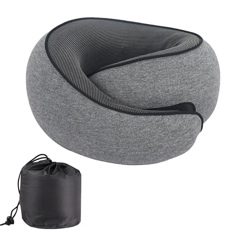 U-shaped memory foam travel neck pillow with storage bag in four colour options