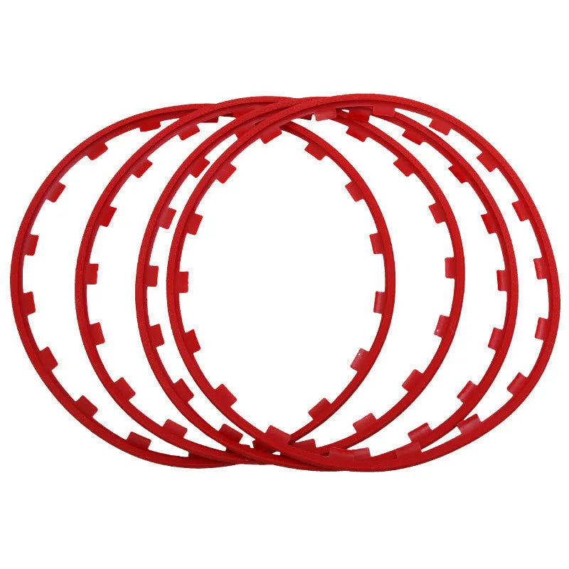Set of four coloured nylon wheel hub protection rings for alloy wheels