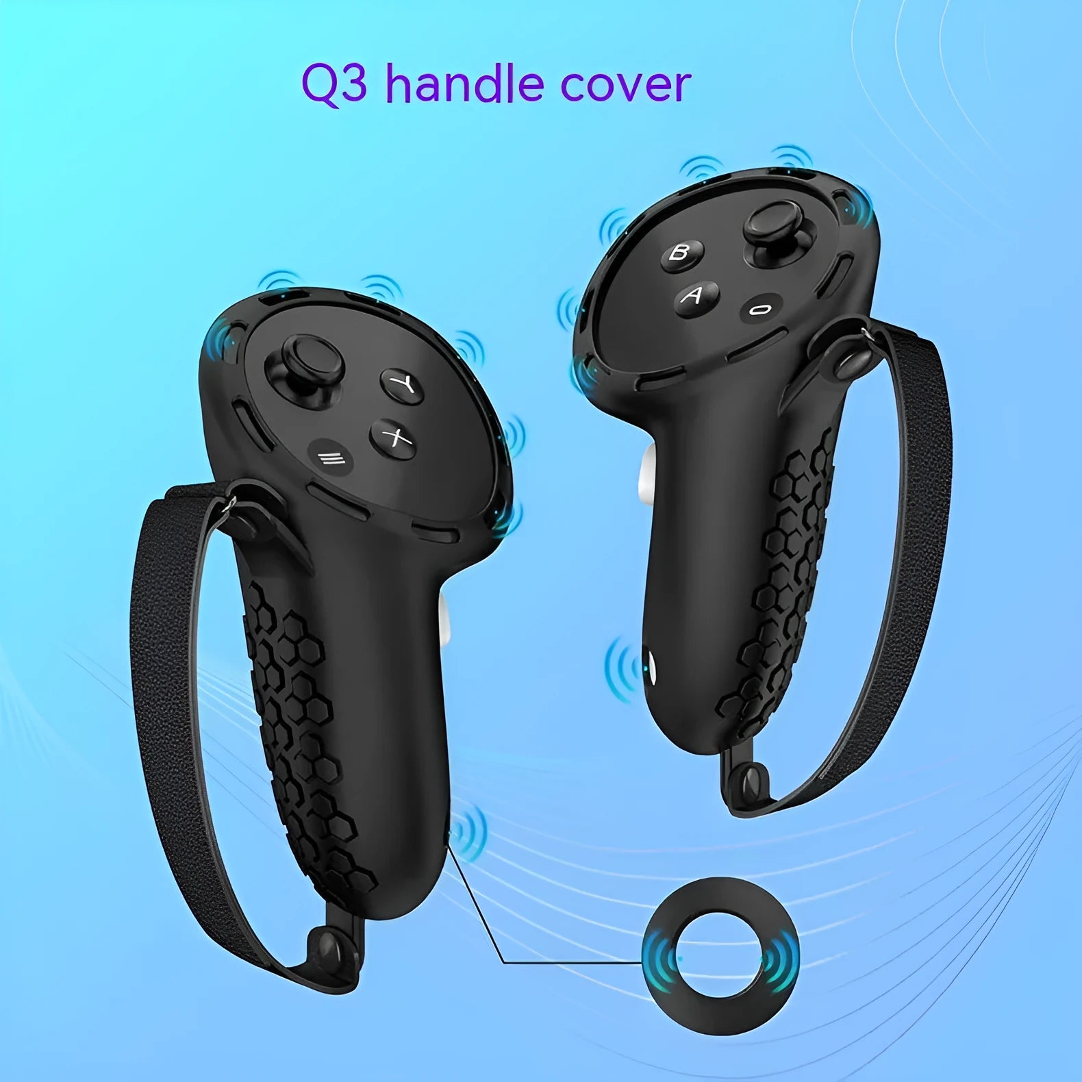 Silicone protective sleeves for Meta Quest 3 VR controllers in multiple colours with wrist straps