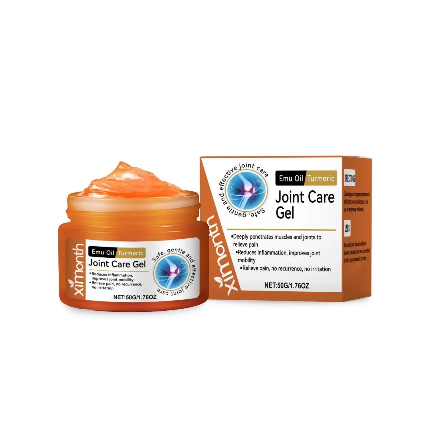 50g tube of joint pain relief gel with turmeric, emu oil, and mint leaves ingredients