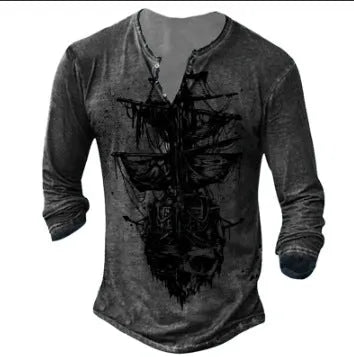 Men's long sleeve V-neck T-shirt with 3D digital print in colour 7KCT1161, available in sizes S to 5XL.