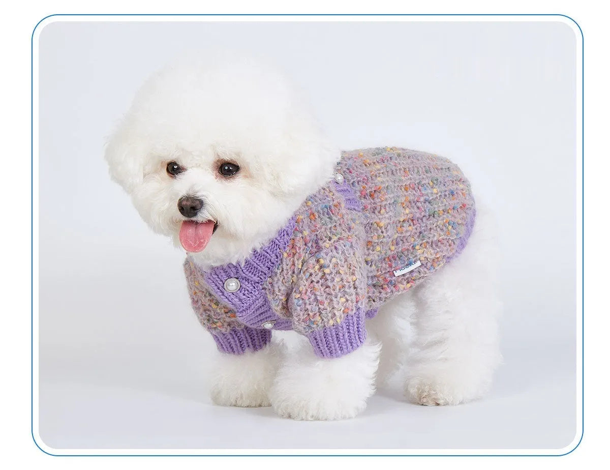 Purple polyester dog sweater cardigan for XL and XXL sized pets