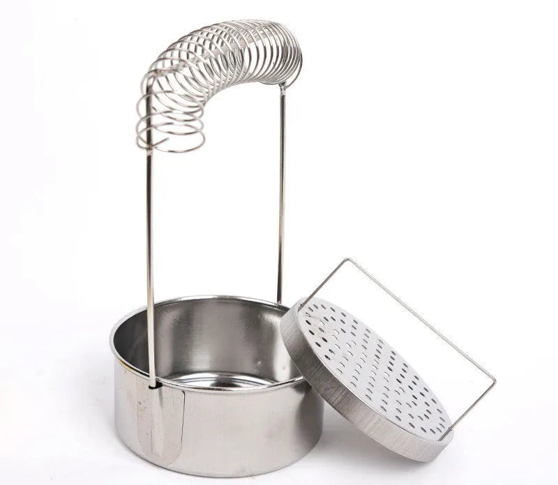 Silver stainless steel oil painting pen washer with brush clip and leakproof plug.