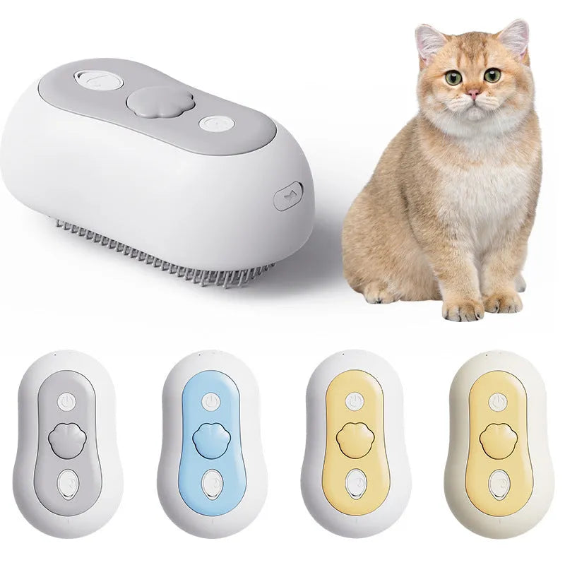 Cordless cat grooming comb with spray function and silicone brush head in multiple colour options