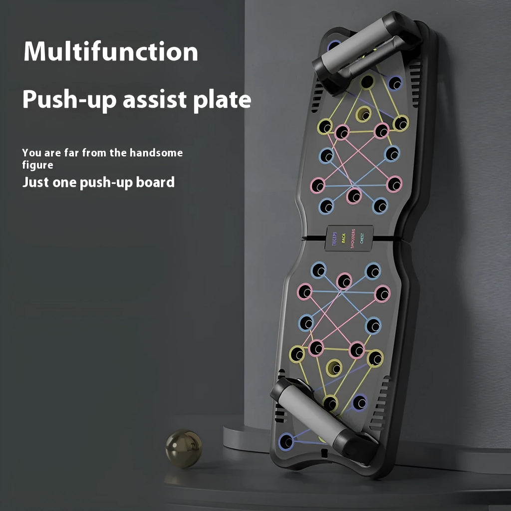 Flat ABS plastic push up support plate fitness equipment on a floor, shown in one of four available colour options.
