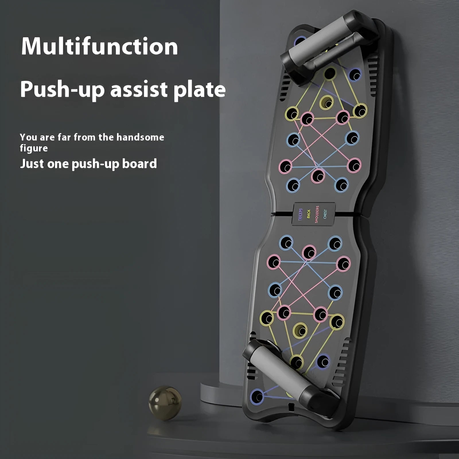 Flat ABS plastic push up support plate fitness equipment on a floor, shown in one of four available colour options.