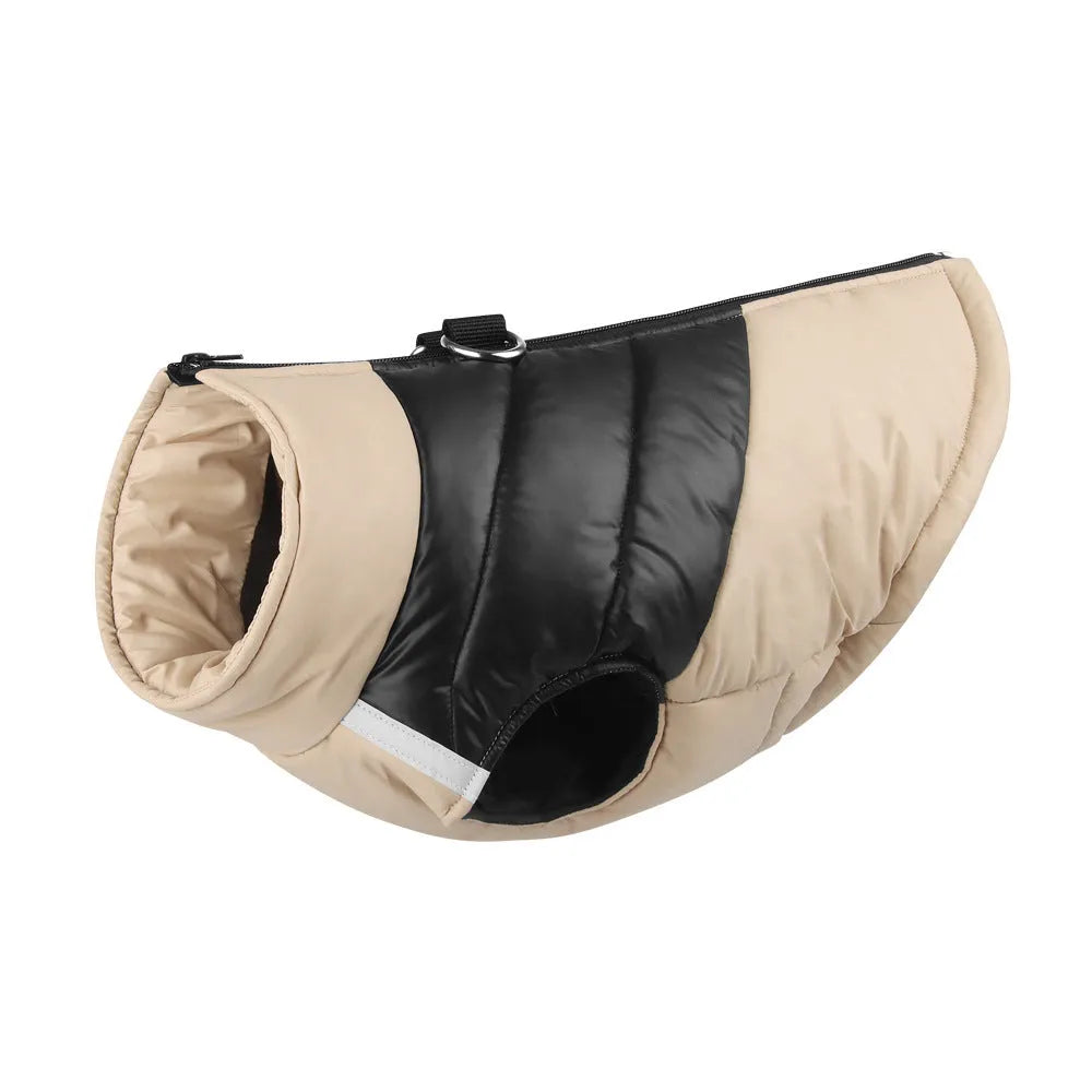 Waterproof padded dog winter jacket with front zipper in various colours and sizes