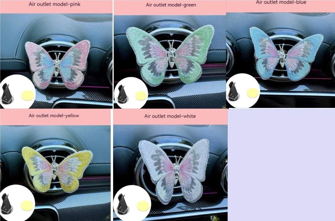 Fabric moving embroidery butterfly car air vent clip decoration in blue colour