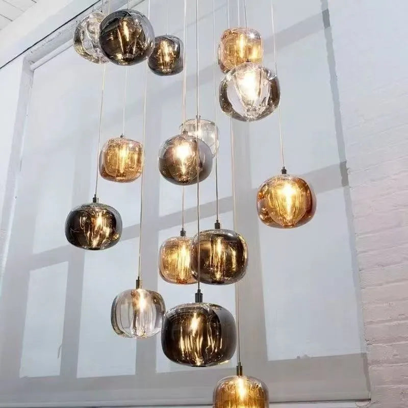 Postmodern crystal chandelier in Nordic style, available in small or large and amber, clear light, or smoky gray, 220V