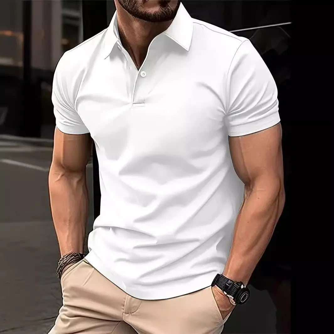 High Sense slim-fit short sleeve shirt in cotton blend fabric showing button front and solid colour design
