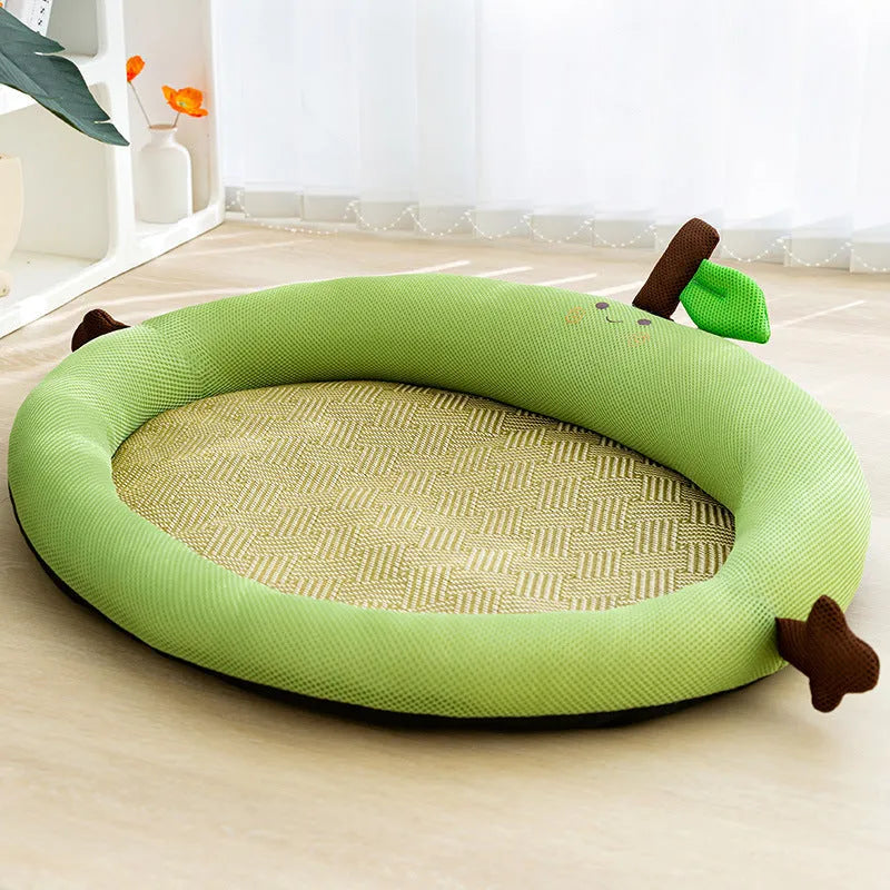 Fruit Backrest Nest Kennel pet mat with raised edges and removable cover in green colour