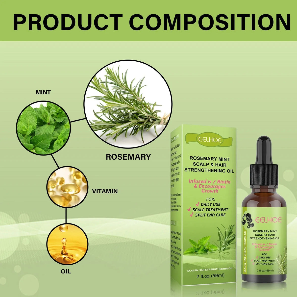 Rosemary mint hair growth fluid scalp massage set 59ml with peppermint rosemary vitamin oil
