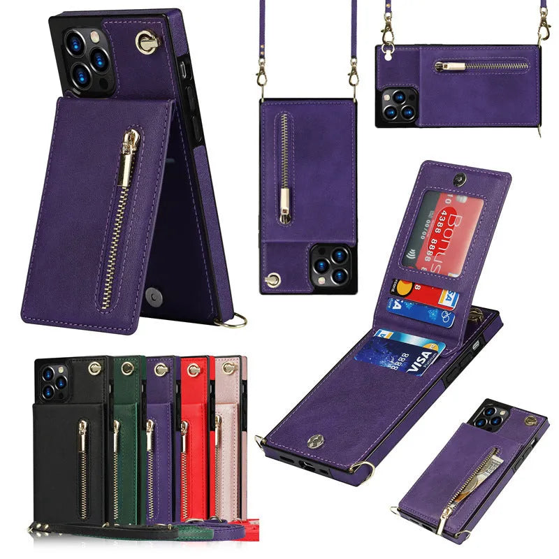 Mobile phone case in black with TPU and leather construction for iPhone 13 model