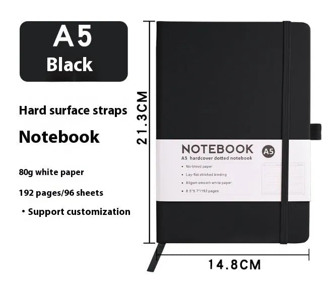 A5 PU leather strap diary with horizontal line pages in various colours including Marble Black and Skin Feeling Cyan