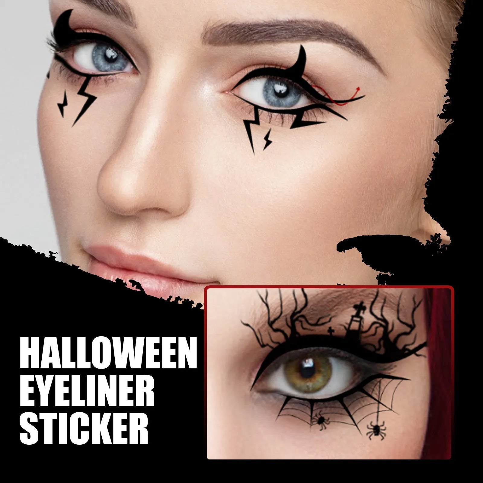 Bat spider decorative eyeliner stickers pack with 8 pairs of temporary tattoo transfers
