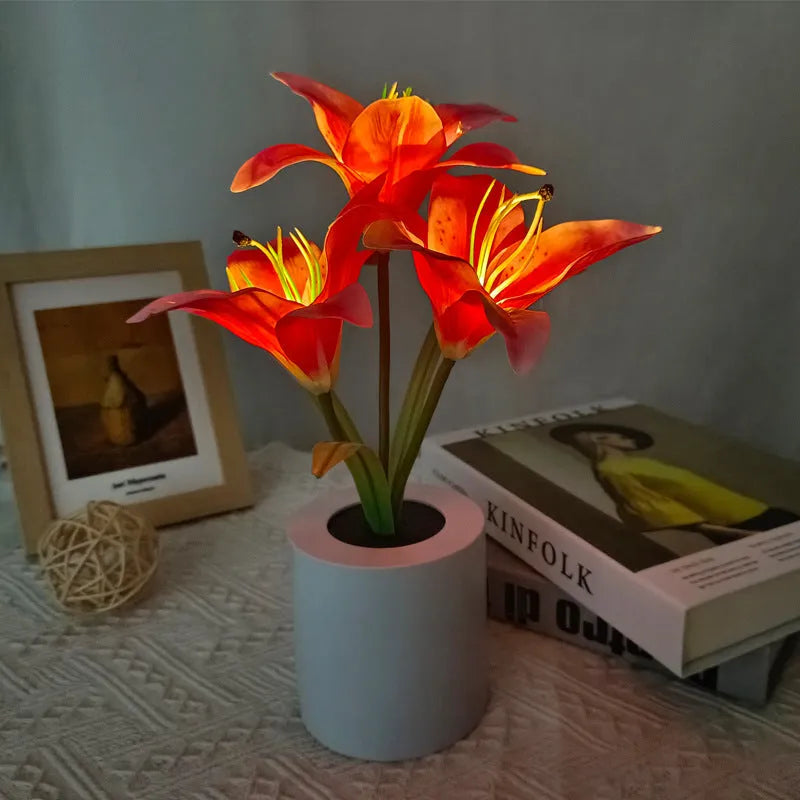 Rechargeable LED lily flower pot lamp in lily-white or lily-pink, flower-shaped ambience light with 300W rating