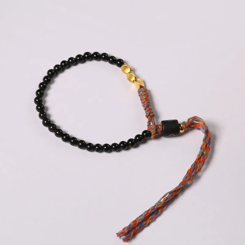 Hand-woven obsidian carrying strap with adjustable 15.5-16cm length and 4mm width, unisex design