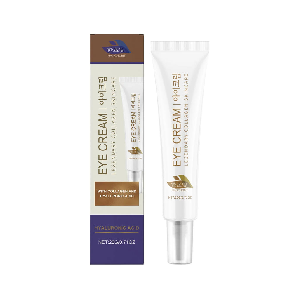 20g tube of collagen eye cream with hyaluronic acid and glycerin for the eye area.