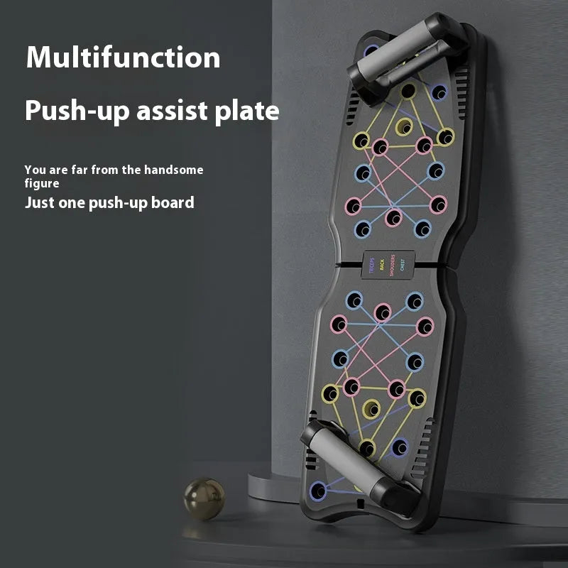 Flat ABS plastic push up support plate fitness equipment on a floor, shown in one of four available colour options.