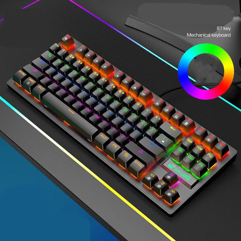 Mechanical keyboard in black, blue, pink, or white with ABS plastic and simple design, showing style options A, B, K2, K2 British