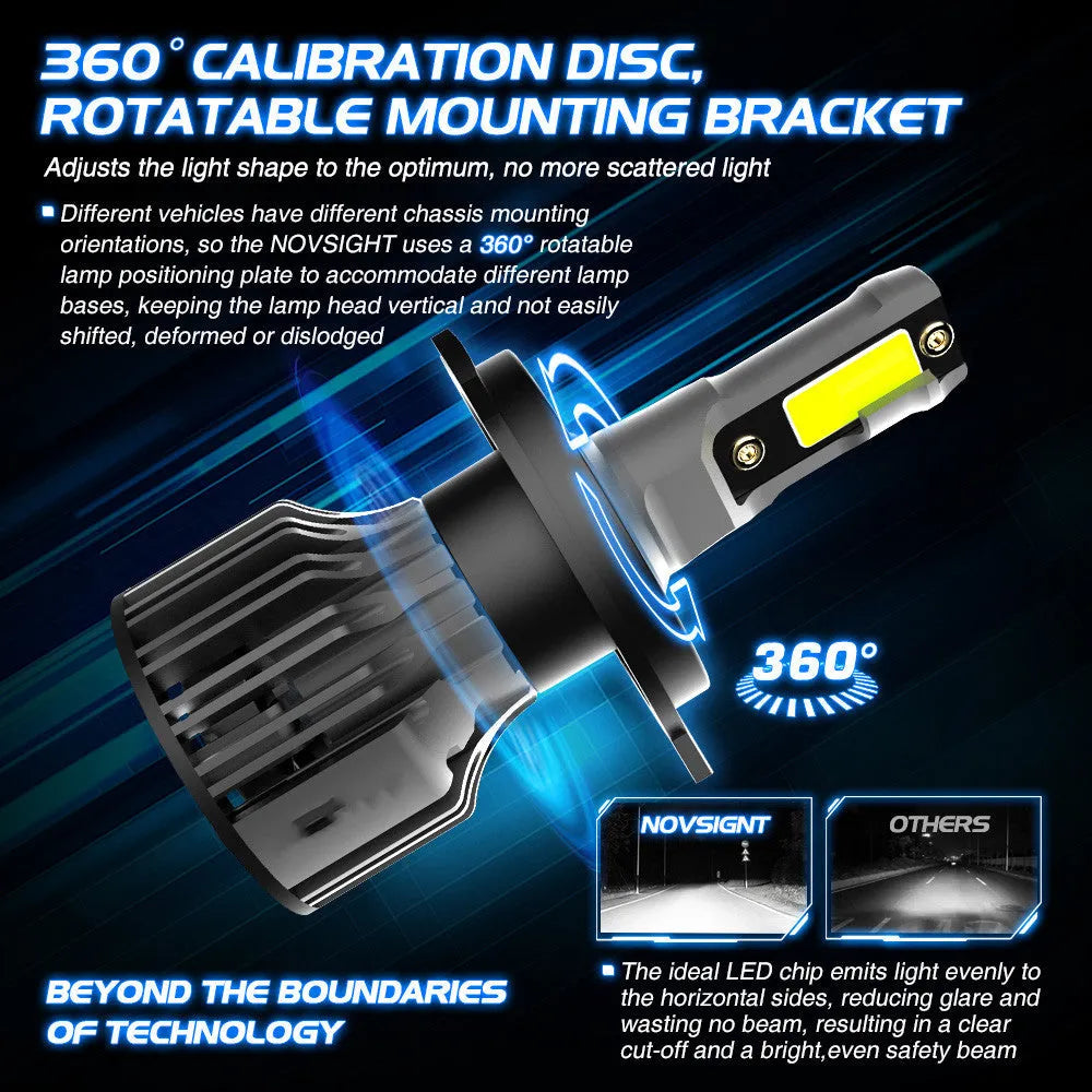 Car LED headlight bulbs 6000K with adjustable chuck, 72W power, 10,000 lumens output, IP68 waterproof rating