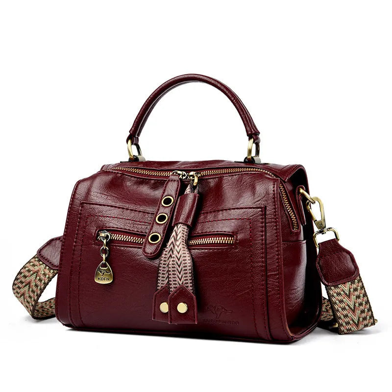 Women's soft PU crossbody bag with sandwich pocket in retro style, horizontal square shape, shown in grey colour