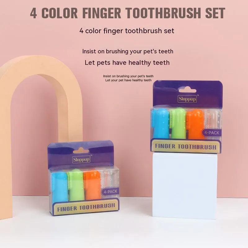 Pet finger toothbrush set for cats and dogs, TPR, boxed set of 4 pieces