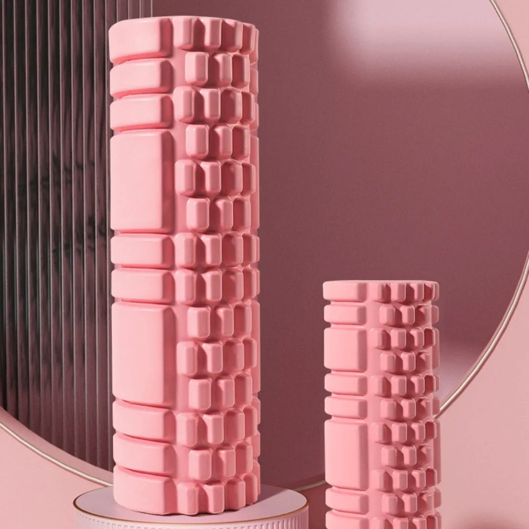 EVA foam roller in multiple colours showing 30cm and 33cm diameter options with different lengths