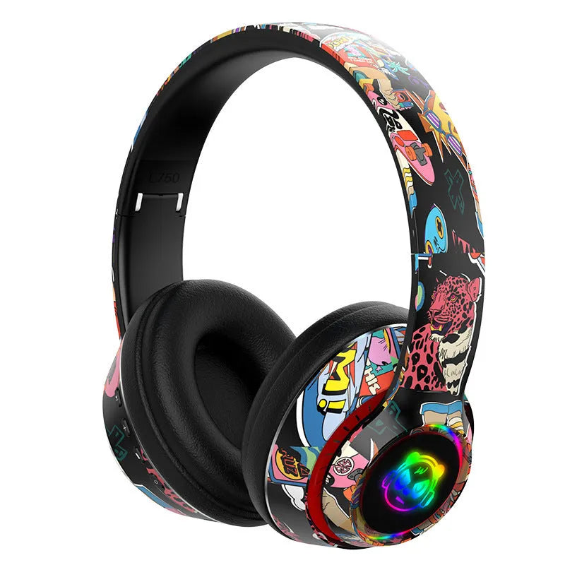 Graffiti wireless Bluetooth headset in black or white with head-mounted design