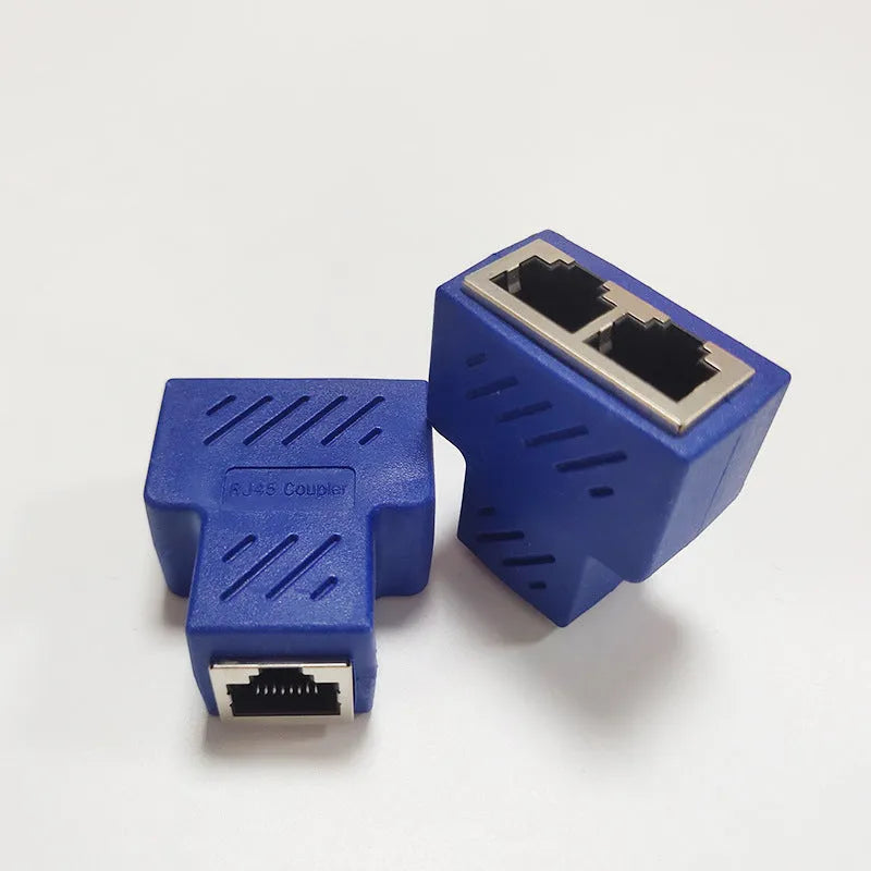 RJ45 network cable splitter in black, blue, red, white, or yellow with two units per set for Ethernet port sharing