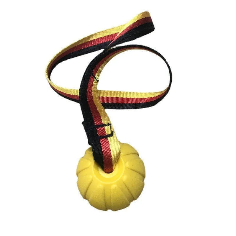 Floating EVA pet training ball in camouflage colour with 7cm diameter measurement shown